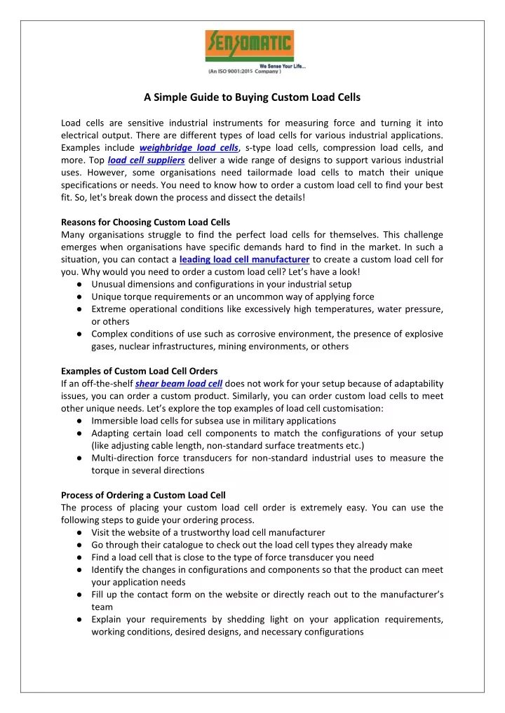 a simple guide to buying custom load cells
