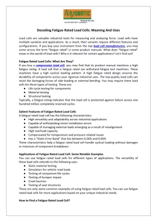 Decoding Fatigue Rated Load Cells: Meaning And Uses