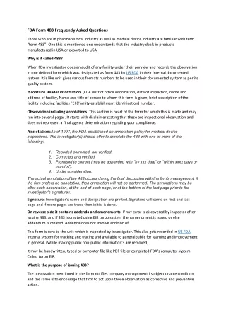 fda form 483 frequently asked questions