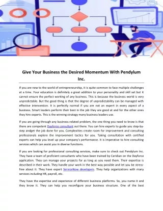 Give Your Business the Desired Momentum With Pendylum Inc