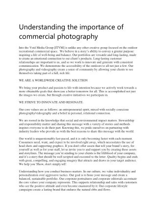 Understanding the importance of commercial photography