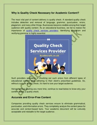 why is quality check necessary for academic