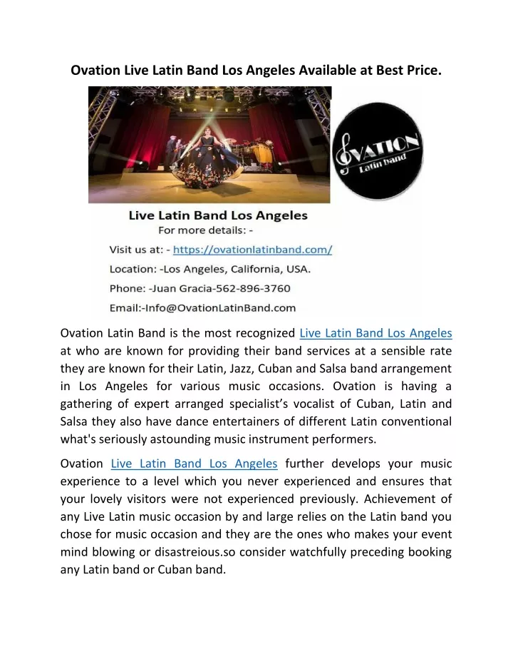ovation live latin band los angeles available