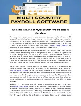 Worklinks Inc- A Cloud Payroll Solution for Businesses by Canadians
