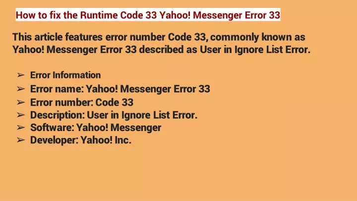 how to fix the runtime code 33 yahoo messenger error 33