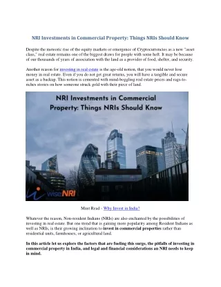 NRI Investments in Commercial Property