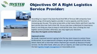 Objectives Of A Right Logistics Service Provider