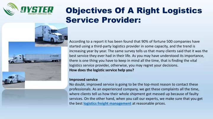 objectives of a right logistics service provider