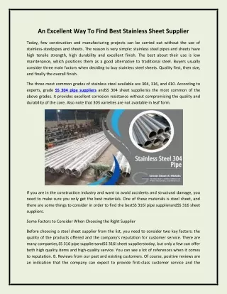 An Excellent Way To Find Best Stainless Sheet Supplier