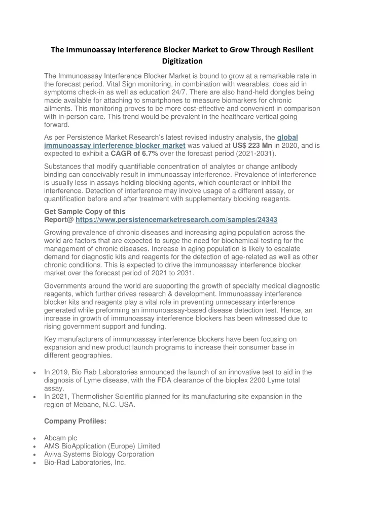 the immunoassay interference blocker market