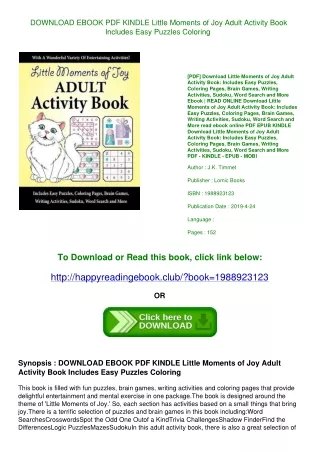 DOWNLOAD EBOOK PDF KINDLE Little Moments of Joy Adult Activity Book Includes Easy Puzzles  Coloring