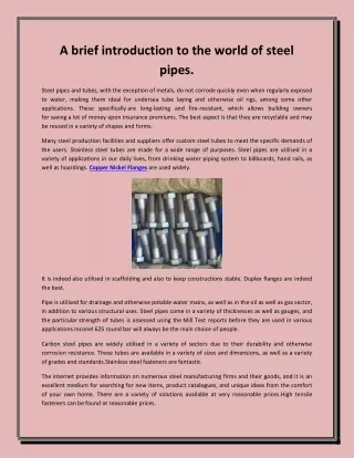 A brief introduction to the world of steel pipes