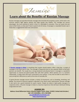 Learn about the Benefits of Russian Massage