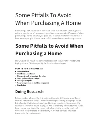 Some Pitfalls To Avoid When Purchasing A Home