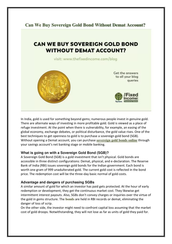 can we buy sovereign gold bond without demat