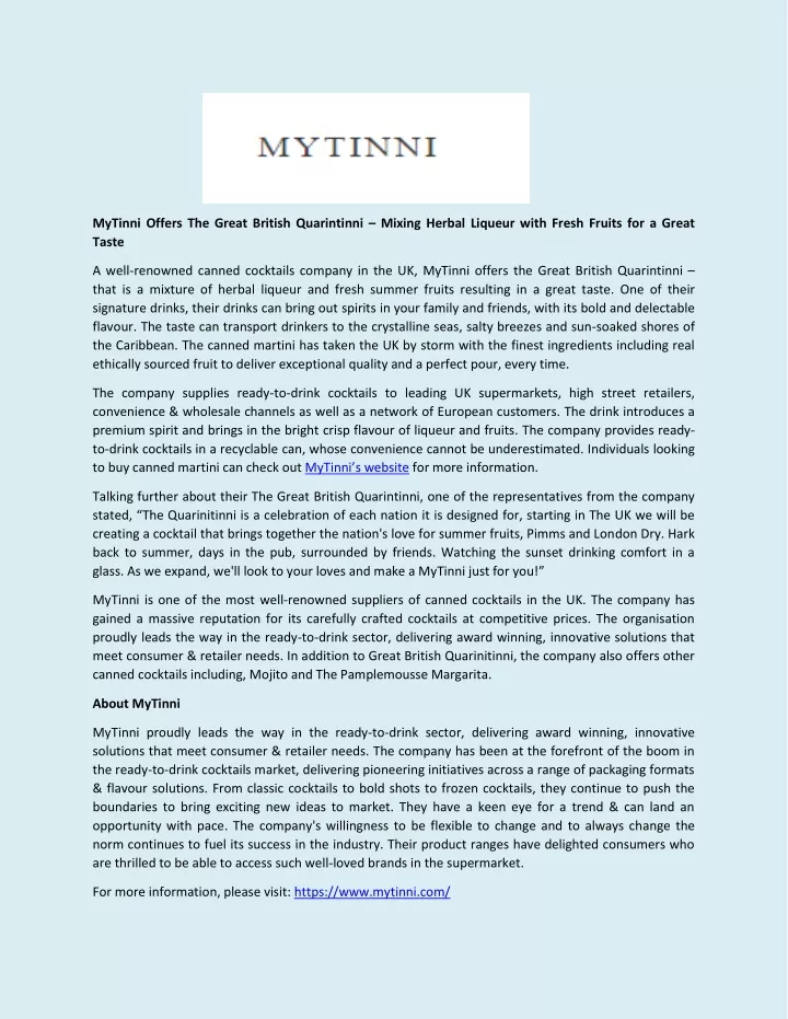 mytinni offers the great british quarintinni