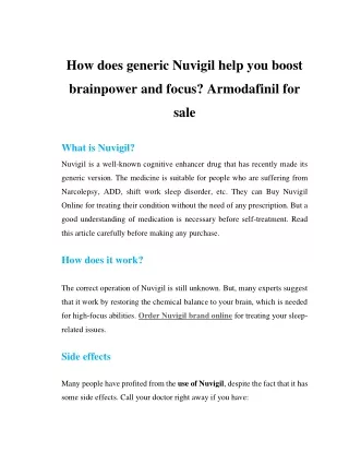 How does generic Nuvigil help you boost brainpower and focus. Armodafinil for sale