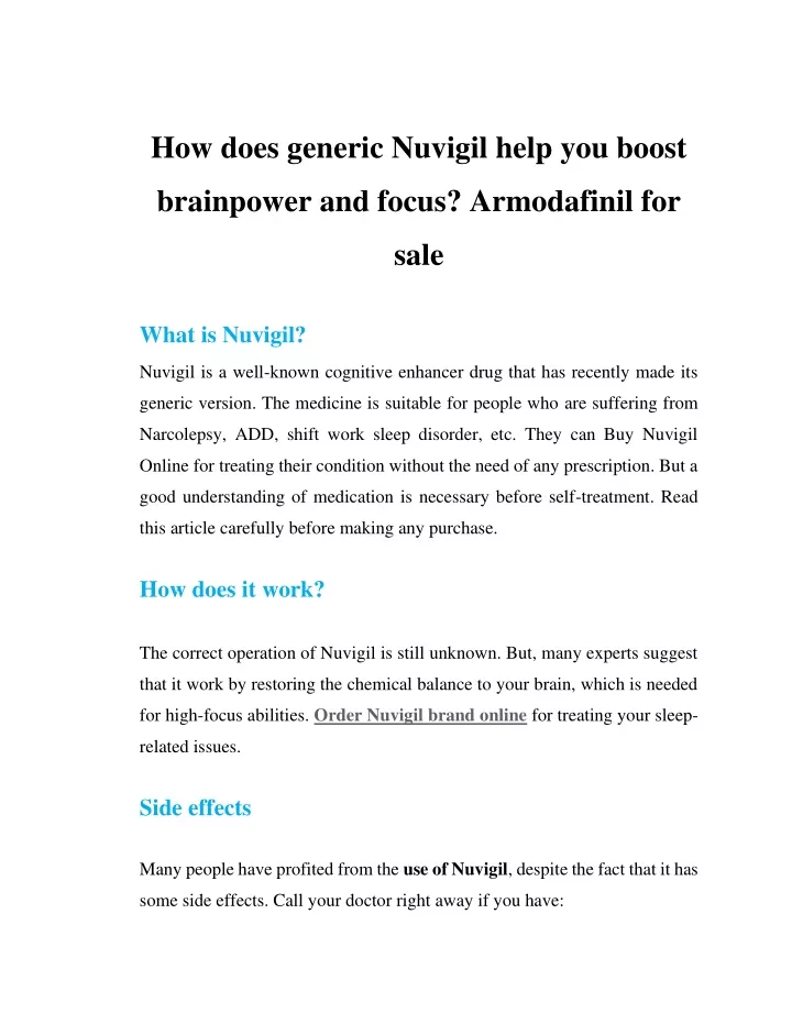 how does generic nuvigil help you boost