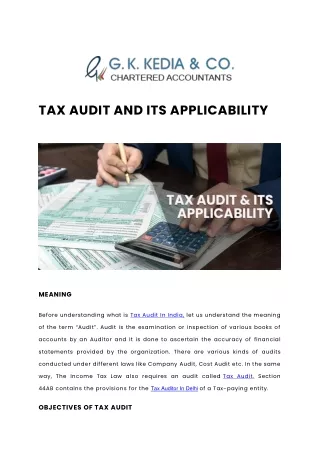 TAX AUDIT AND ITS APPLICABILITY