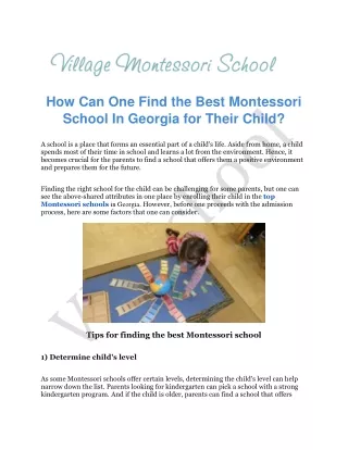 Enroll your child in Top Montessori Schools In Georgia | VM School