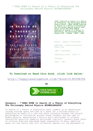 !^READ N0W# In Search of a Theory of Everything The Philosophy Behind Physics #DOWNLOAD@PDF