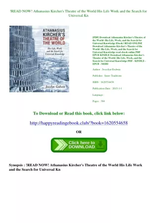!READ NOW! Athanasius Kircher's Theatre of the World His Life  Work  and the Search for Universal Kn