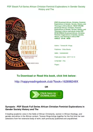 PDF Ebook Full Series African  Christian  Feminist Explorations in Gender  Society  History  and The
