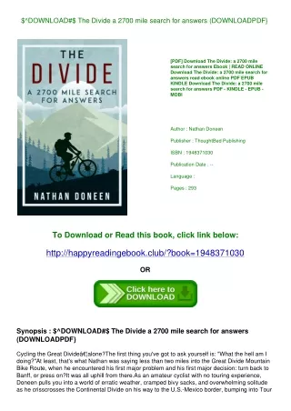 $^DOWNLOAD#$ The Divide a 2700 mile search for answers (DOWNLOADPDF}