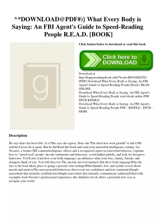^DOWNLOAD@PDF#)} What Every Body is Saying An FBI Agent's Guide to Speed-Reading People R.E.A.D. [BOOK]
