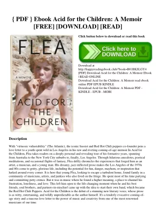{ PDF } Ebook Acid for the Children A Memoir [FREE] [DOWNLOAD] [READ]