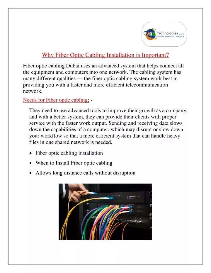 why fiber optic cabling installation is important