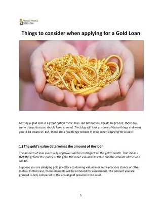 things to consider when applying for a gold loan