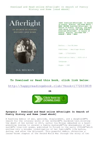Download and Read online Afterlight In Search of Poetry  History  and Home [read ebook]