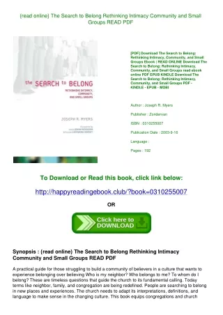 {read online} The Search to Belong Rethinking Intimacy  Community  and Small Groups READ PDF