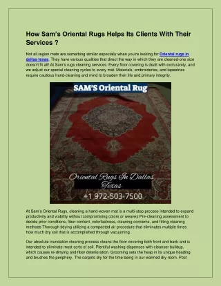 How Sam’s Oriental Rugs Helps Its Clients With Their Services