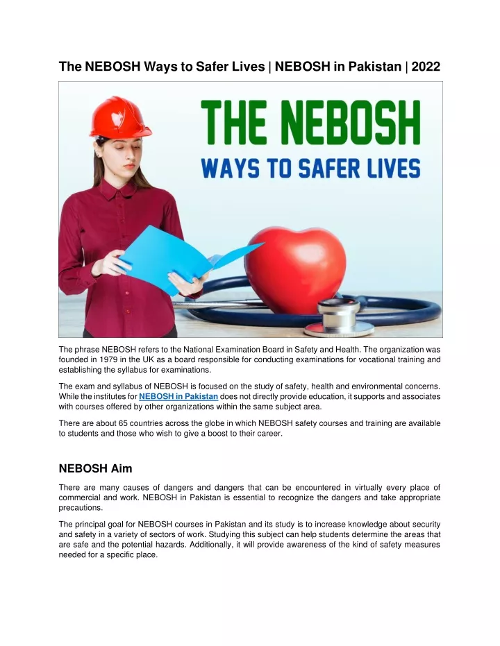 the nebosh ways to safer lives nebosh in pakistan