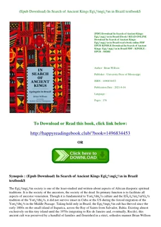 (Epub Download) In Search of Ancient Kings Egï¿½ngï¿½n in Brazil textbook$