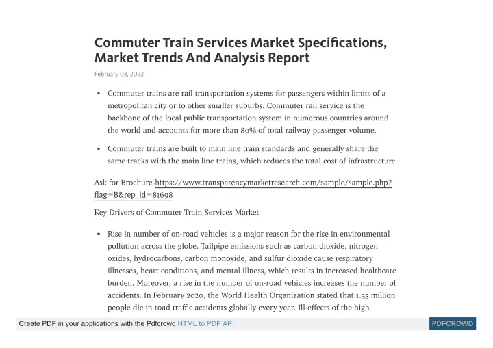 commuter train services market speci cations