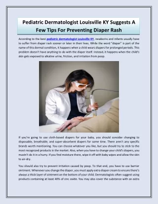 Pediatric Dermatologist Louisville KY Suggests A Few Tips For Preventing Diaper