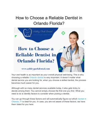 How to Choose a Reliable Dentist in Orlando Florida?