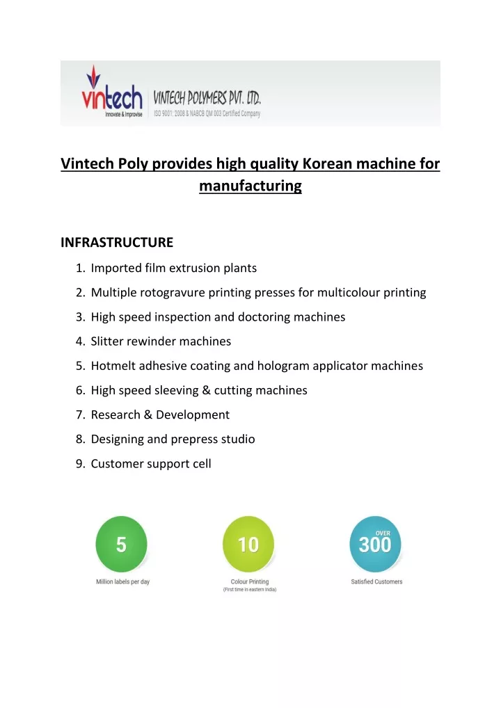 vintech poly provides high quality korean machine