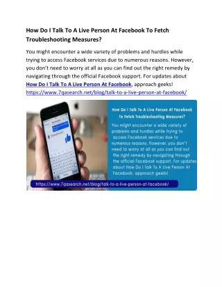 How Do I Talk To A Live Person At Facebook To Fetch Troubleshooting Measures?