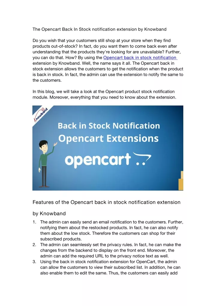 the opencart back in stock notification extension
