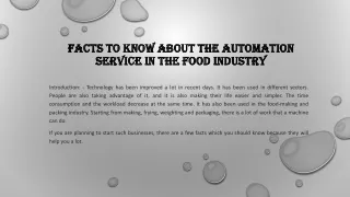 Facts to know about the automation service in the food industry
