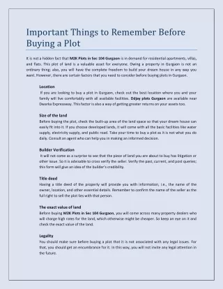 Important Things to Remember Before Buying a Plot