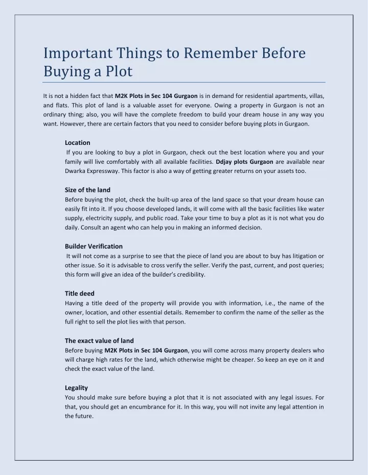 important things to remember before buying a plot