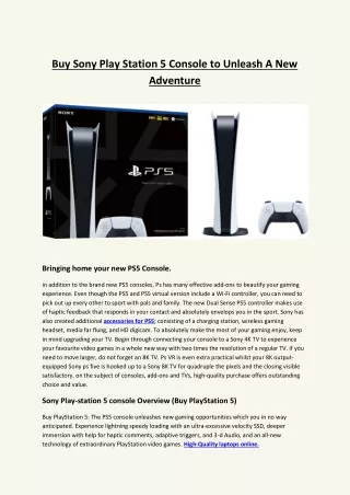 Buy Sony Play Station 5 Console to Unleash A New Adventure