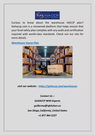 Warehouse Haccp Plan | Gohaccp.com