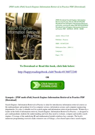 [PDF  mobi  ePub] Search Engines Information Retrieval in Practice PDF [Download]