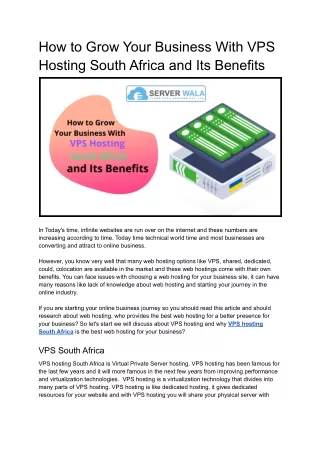 How to Grow Your Business With VPS Hosting South Africa and Its Benefits